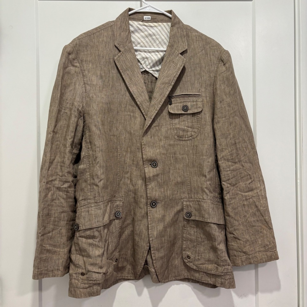 Joseph Abboud Mens Brown 100% Linen 3-Button Sport Coat Blazer Size L